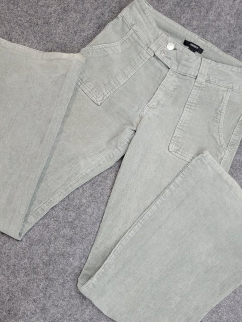 Forever 21 Pants Womens Large Green Corduroy Boho Flat Front Mid Rise Flare Leg